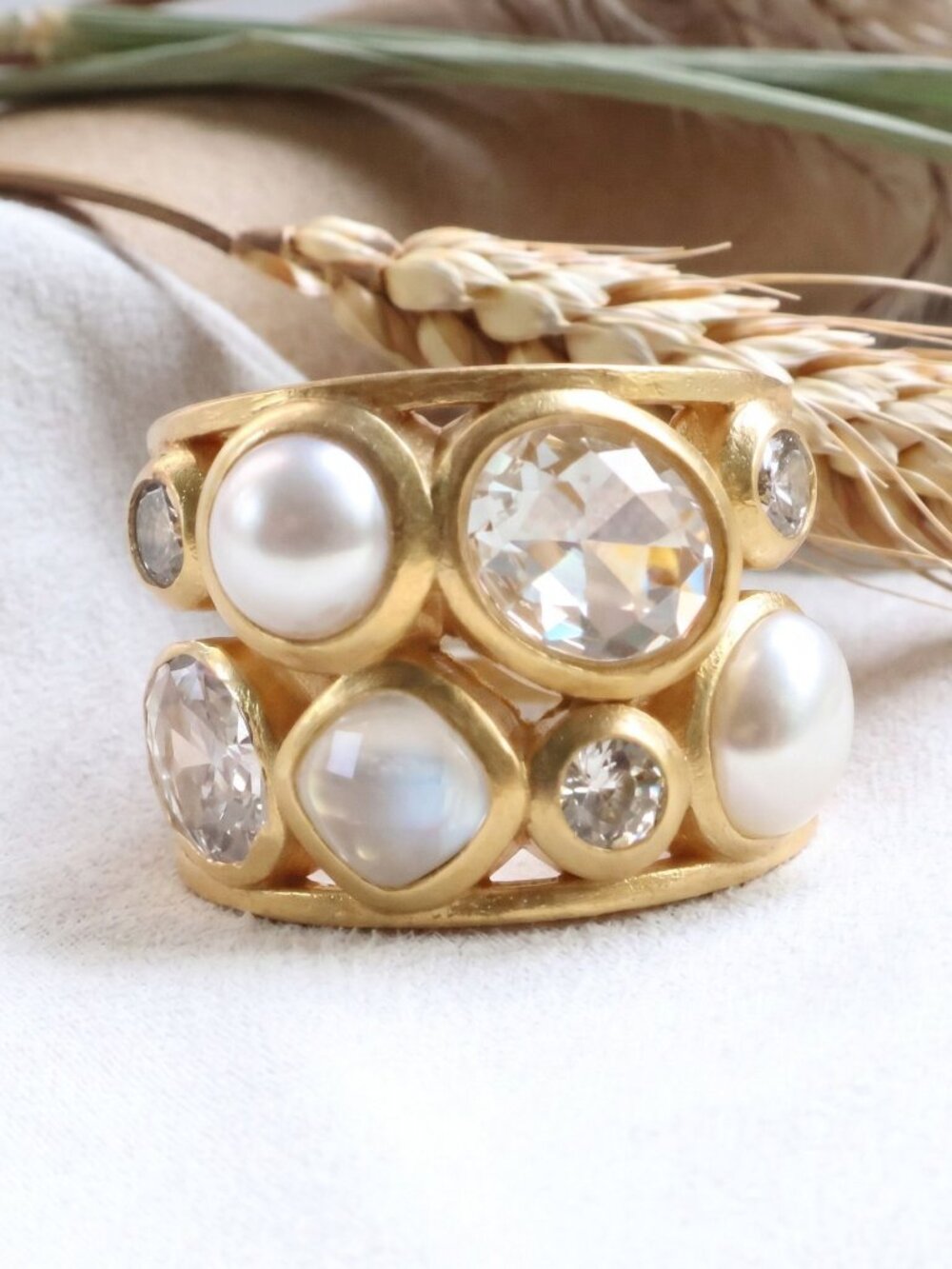 NEW Julie Vos Kaleidoscope Ring Gold Clear Crystal Size #7